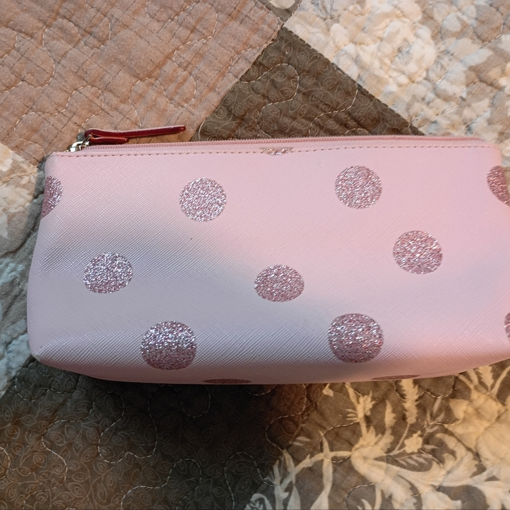 Kate Spade Pink Glitter Polka Dot Cosmetic Bag
